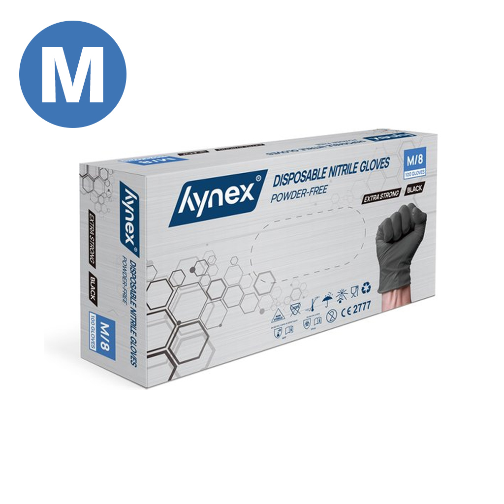 [H12002] Hynex Gants Jetables Nitril 100 pièces Sans Poudre Noir M